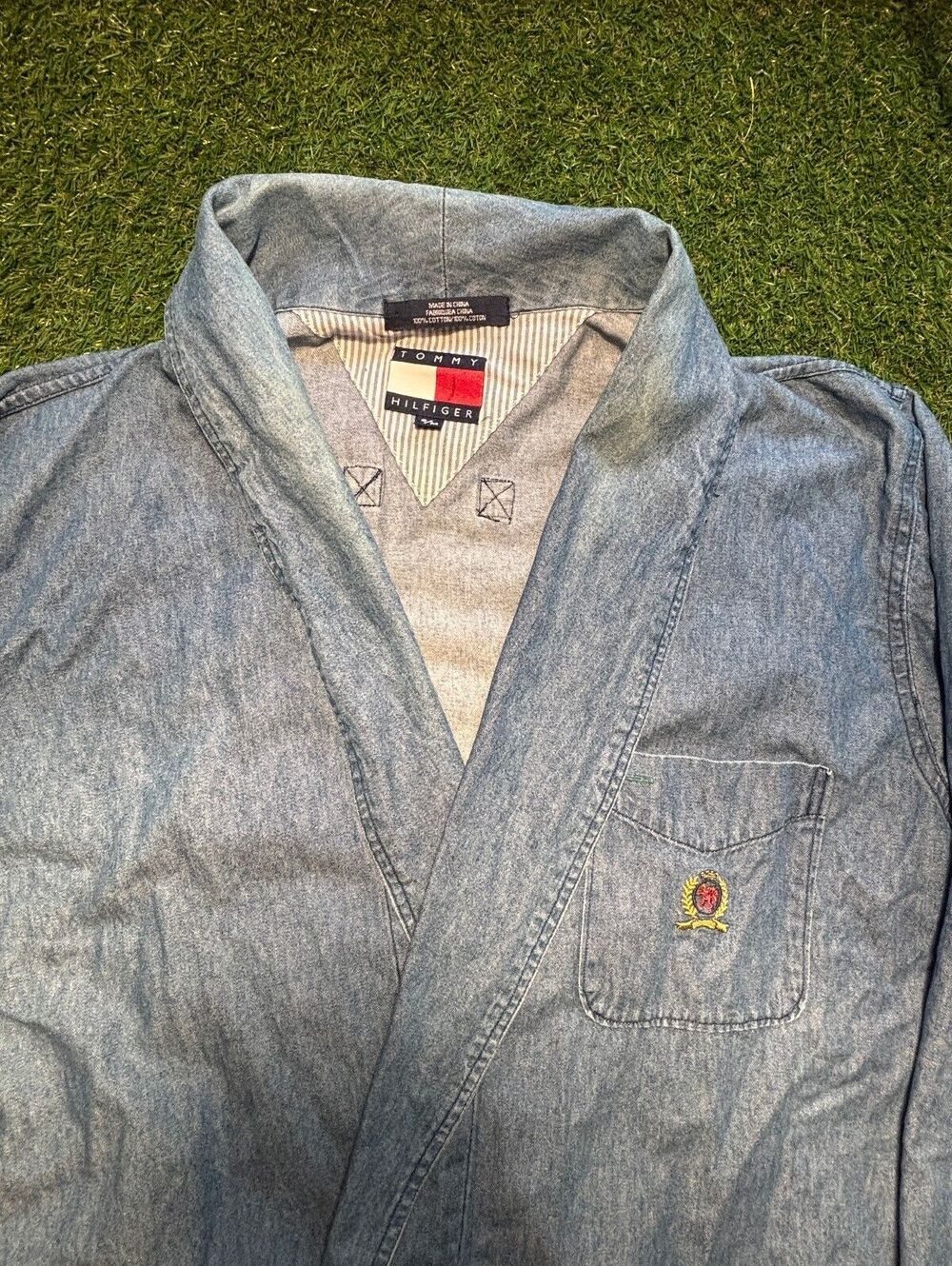 90s Tommy Hilfiger chambray wrap denim robe